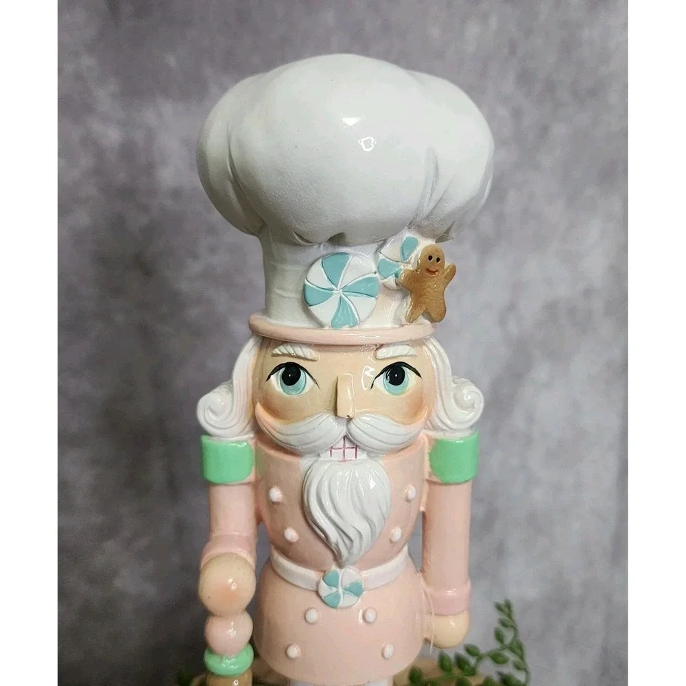 Pastel Pink Chef Baker Nutcracker Figure Resin Christmas 9 3/4